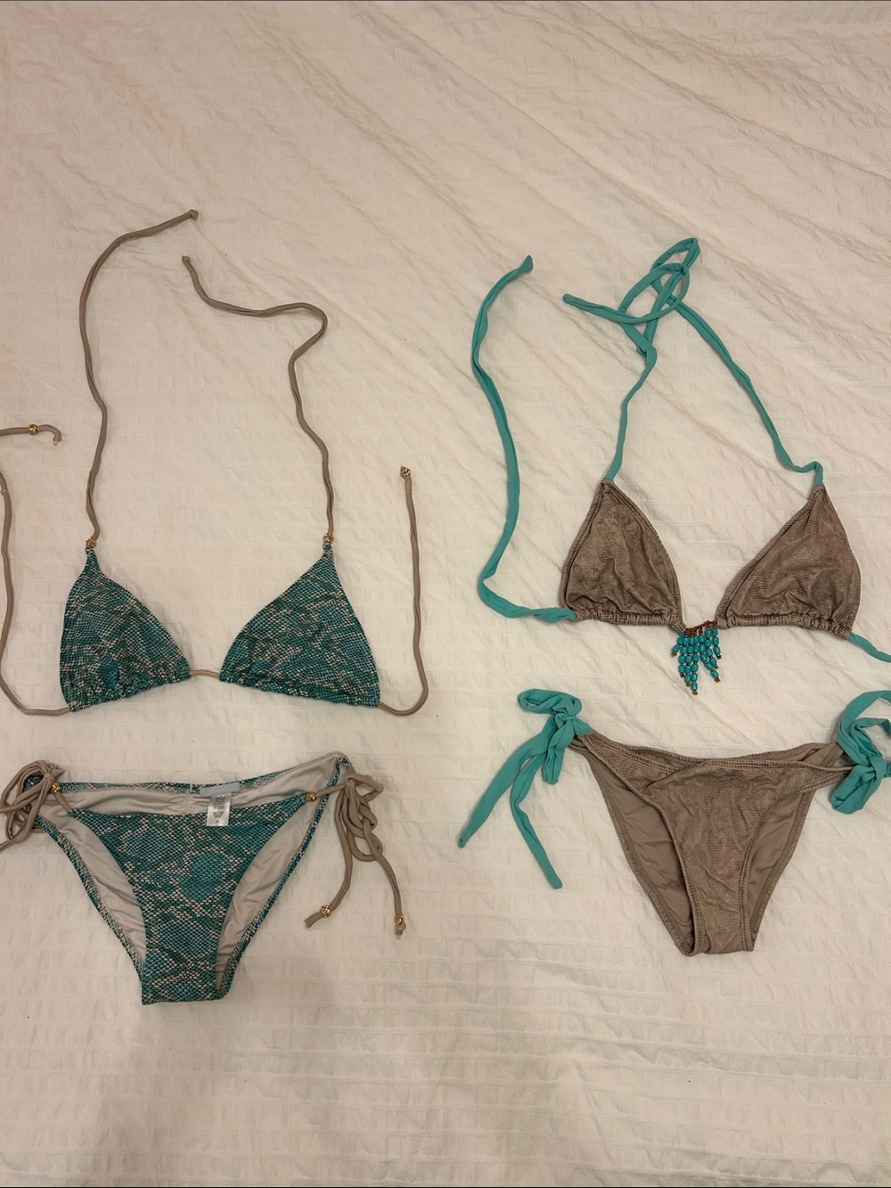 2 bikinis - Turquoise & Taupe Bikini Sets - Triangle Top & Tie-Side Bottoms